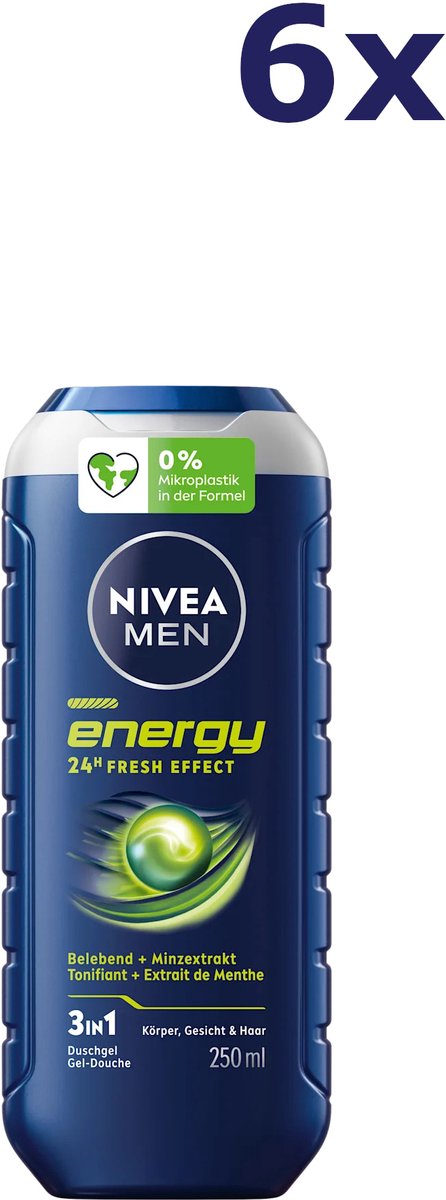 6x Nivea Men Energy Shower Gel 250ml