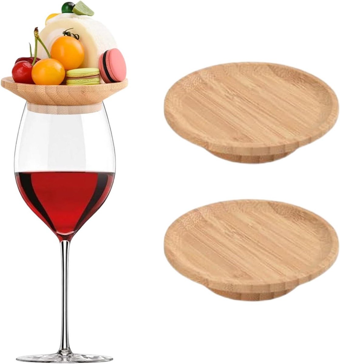 - Set van 2 bamboe wijnglasopzetstukken voor worstwaren - Onderzetters voor borden met wijnglasopzetstukken van bamboe - Wijnglasopzetstukken voor worstplanken - ideaal voor familiefeesten en bars