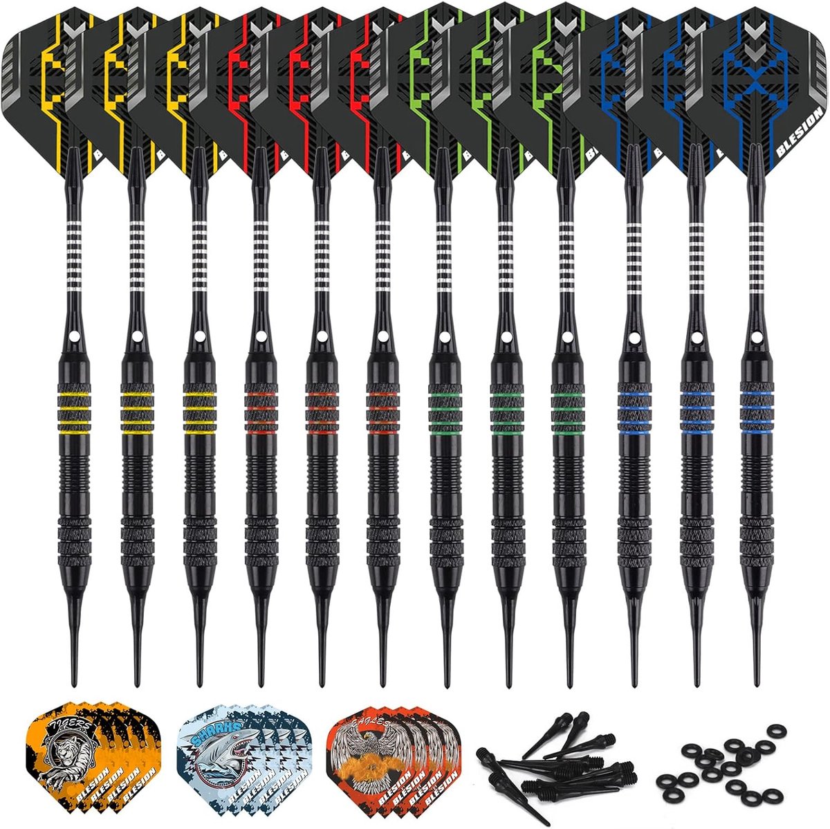 Dartpijlen kunststof punt - 12 stuks - professionele set - 18 gram