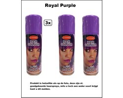 3x Haarverf/haarspray paars 125 ml - Royal purple - Word bezorgd in doos ivm beschadeging - Festival thema feest carnaval haar kleurspray party