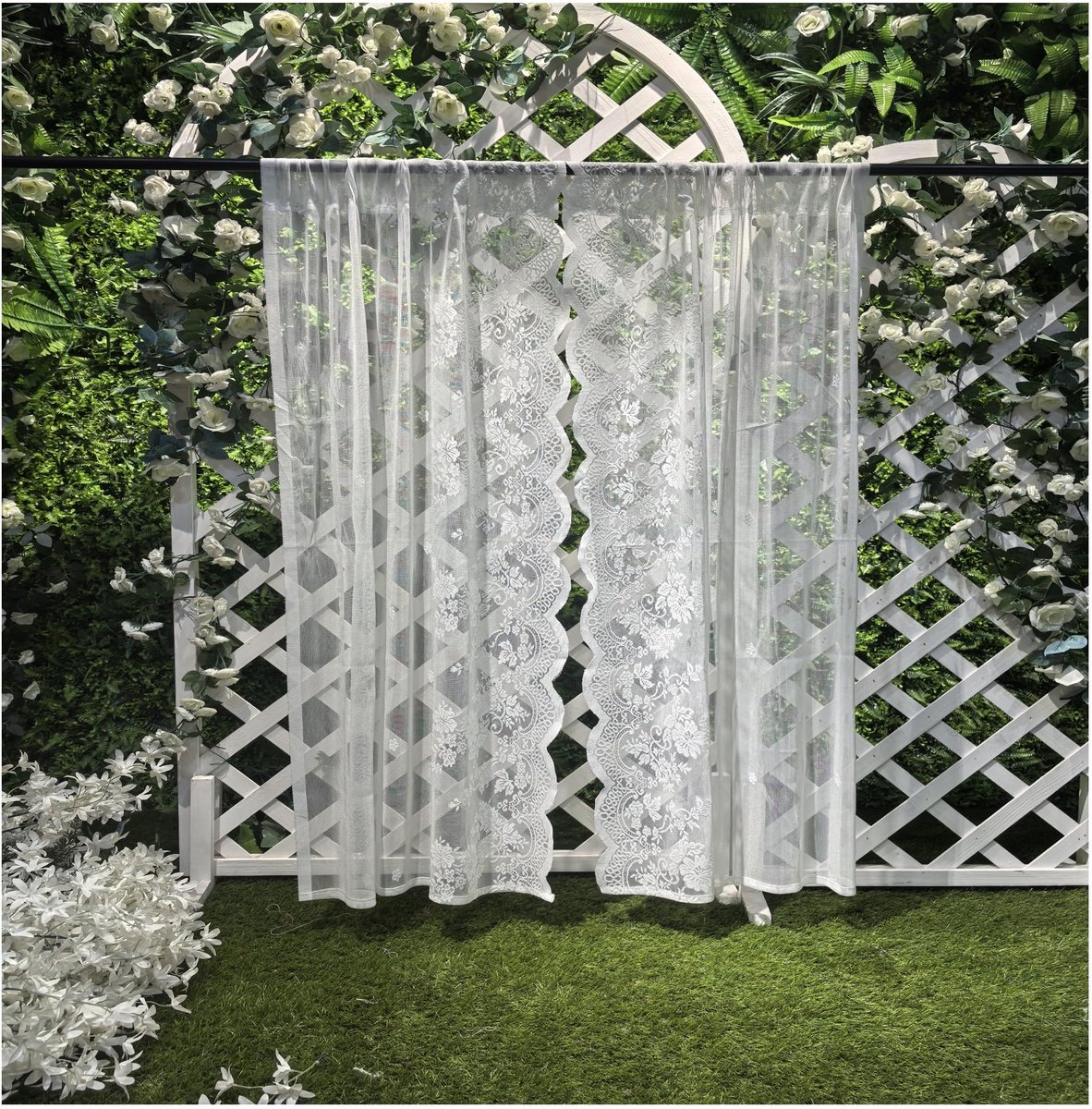 Unyqoos ® Geraffineerde Witte Kanten Gordijnen met Bloemenpatroon voor Elegante Raamdecoratie in Huis