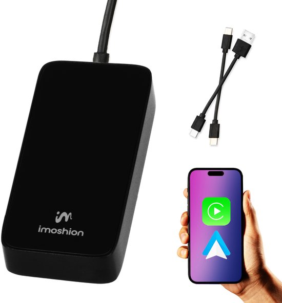 imoshion 2-in-1 Carplay Dongle - Geschikt voor Apple Carplay en Android Auto - Wireless / Draadloos - Inclusief USB-A en USB-C Kabel - Zwart