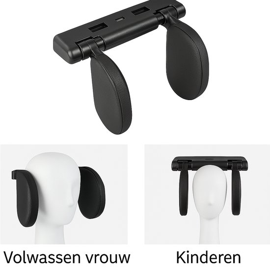 Hoofdsteun auto - Hoofdsteun kussen - Nekkussen - Neksteun wagen - Slapen in auto - Verstelbaar - Volwassen en Kinderen - Zwart - Zijhoofdsteun — afbeelding 2