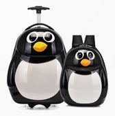 Bol.com Handbagage KinderKoffer - bijpassende Rugzak - Handbagage - Hard Case Koffer- Reistrolley - Pinguin aanbieding