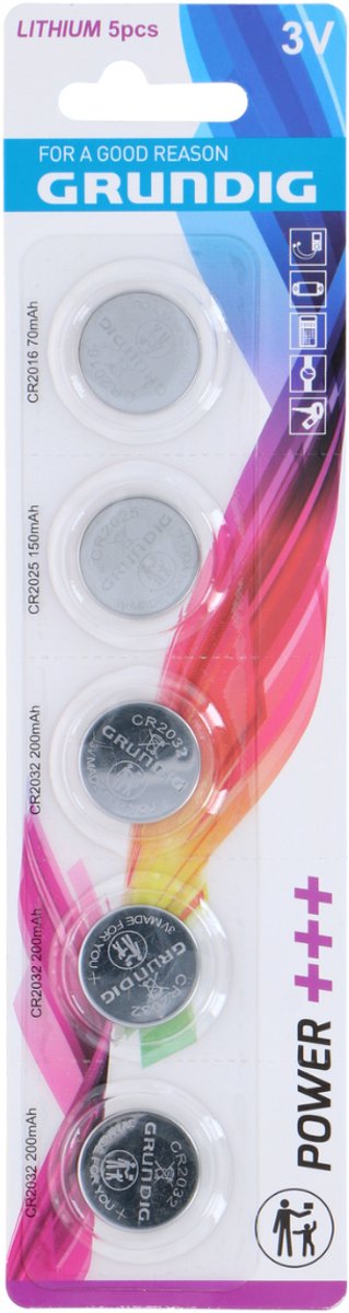 Grundig Knoopcel 3ass 5pcs - Metaal