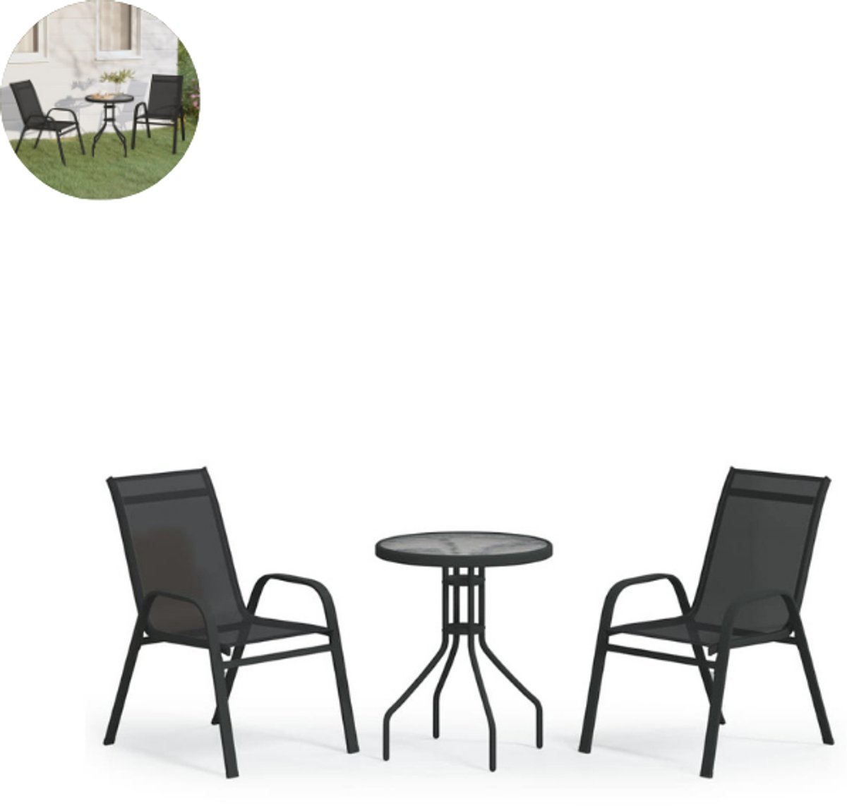 Balkonset 2 personen - Tuinset - Bistroset - Donkergrijs - Weerbestendig - 3 delig - Tuintafel en 2 stoelen - 2 personen - Gecoat staal - Onderhoudsvrij staal