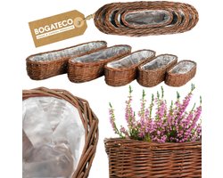 BOGATECO Wicker bloempot | Handgemaakte rieten bloempot van wilg, langwerpige rieten mand, set van 5