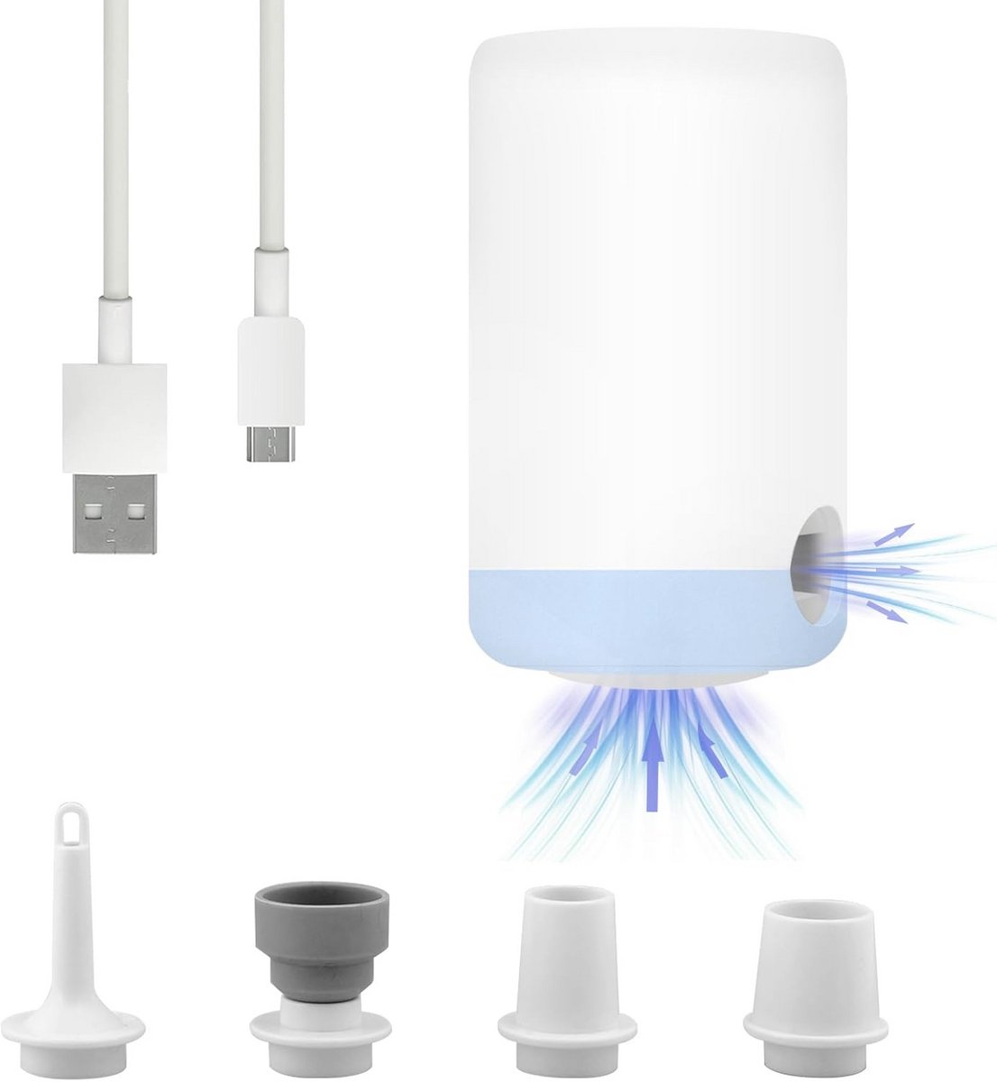 Draagbare Elektrische Luchtpomp 20W - 2-in-1 Opblazen en Afpompen met 4 Sproeiers voor Camping en Zwembad