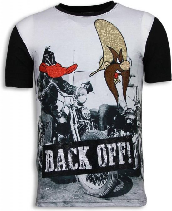 Back Off - Digital Rhinestone T-shirt - Zwart