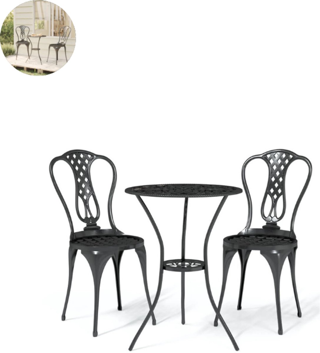 Balkonset 2 personen - Tuinset - Bistroset - Zwart - Gietaluminium - Weerbestendig