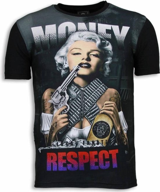 Marilyn Money - Digital Rhinestone T-shirt - Zwart