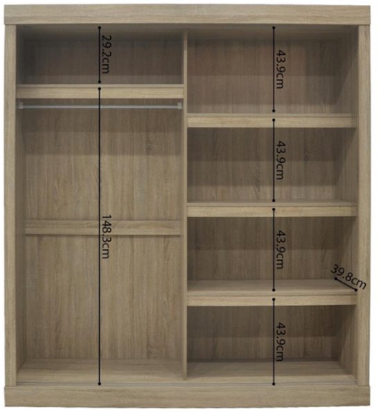 Armoire à portes coulissantes 'Mike' - Finition Sonoma | H197.5 x L182.5 x P52.5 cm - Rousseau - Armoires de chambre à coucher - Brun - MDF|Panneaux de particules - Armoires de chambre à coucher