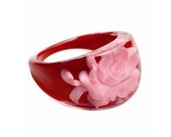 MixMamas Ring - Candy Kiss - Trendy Acryl Ring met Roos – Rood/ Roze - Lichtgewicht - Nikkelvrij