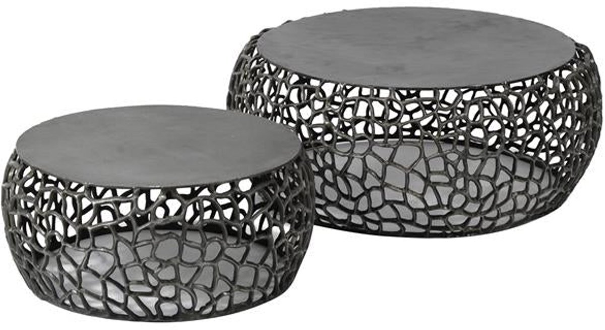 Salontafel Rond Zwart Modern - Set van 2 stuks (75 cm x 75 cm x 30 cm) - Tafeltje Rond Klein - Bijzettafel Rond Hout - Koffietafel - Decoratie Tafel - Decoratie Salontafel - Salon Tafel Industrieel - Ronde Poot