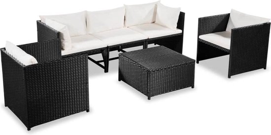 vidaXL 6 delige Loungeset met kussens poly rattan zwart vidaXL 6 delige Loungeset met kussens poly rattan zwart