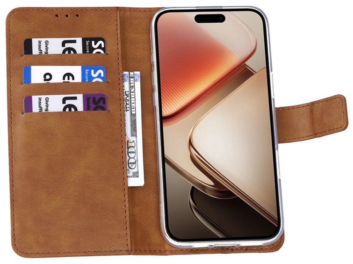 CaseBoutique Bookcase hoesje geschikt voor Oppo A5 Pro - Effen Cognac - Kunstleer
