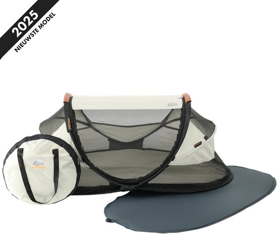 Deryan Baby Luxe Campingbedje – Inclusief zelfopblaasbare matras - Inclusief leren handvatten - Ivory