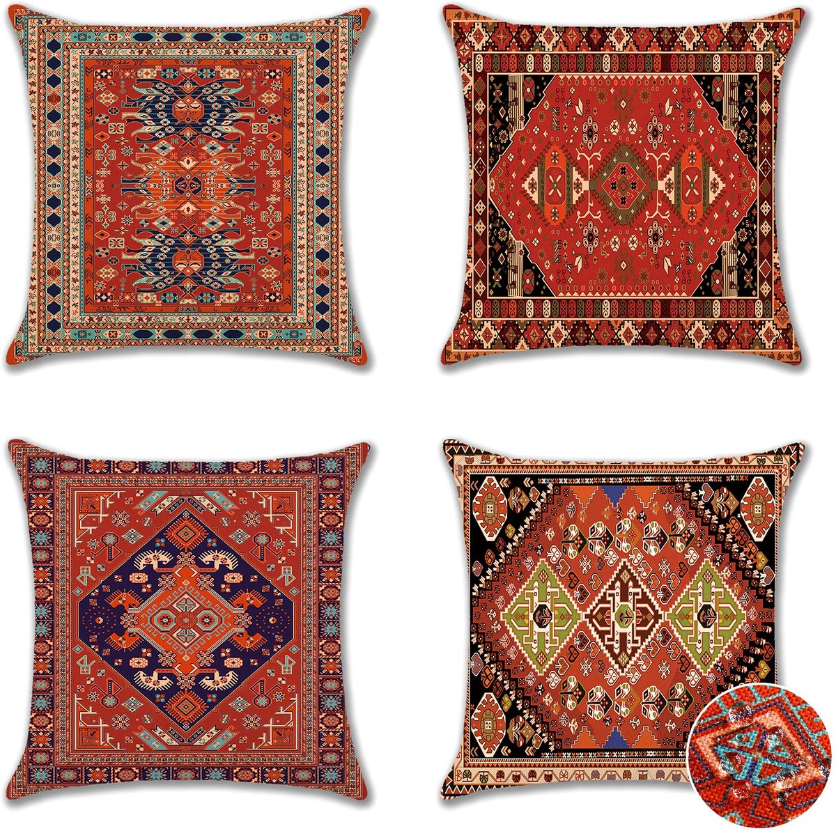 Ibenzoa Set van 4 Luxe Waterafstotende Decoratieve Kussenhoezen voor Binnen en Buiten, 45 x 45 cm Bohemen