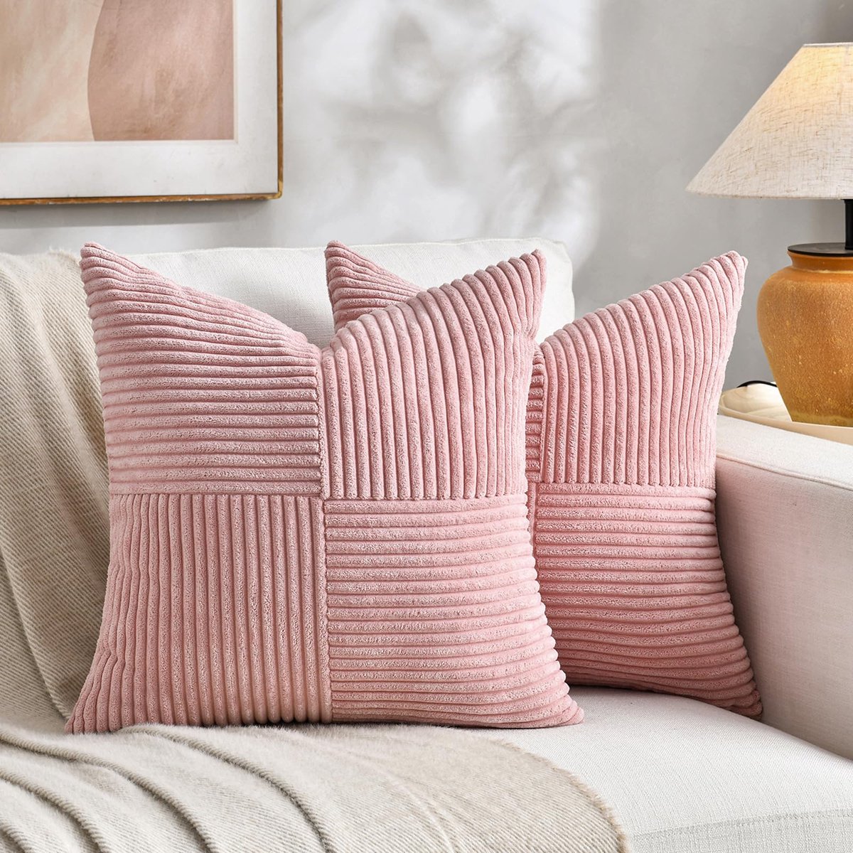 Ibenzoa Set van 2 Luxueuze Oudroze Corduroy Kussenhoezen voor Stijlvolle Interieurdecoratie