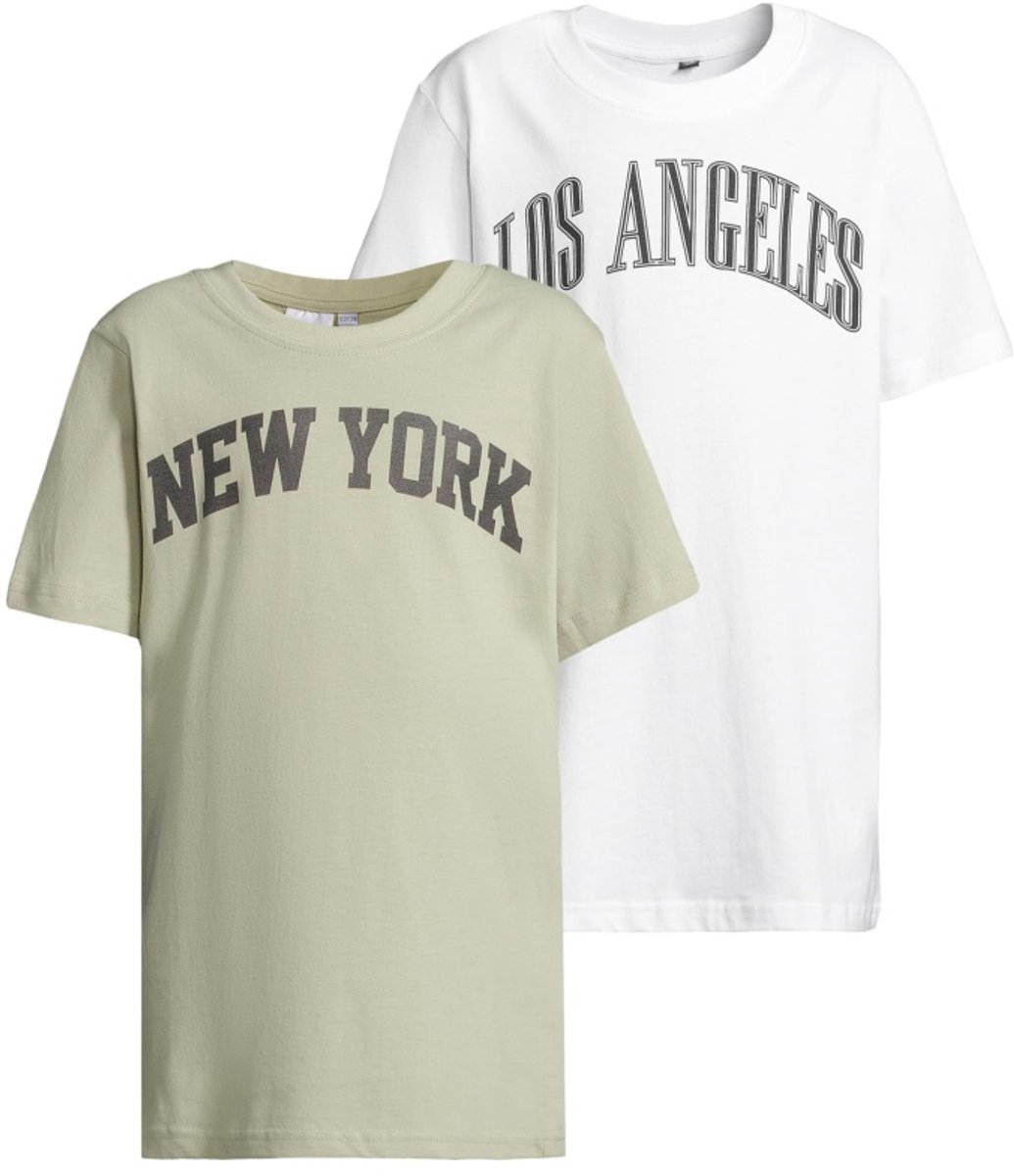 Urban Classics 2-pack New York & Los Angeles College Kinder T-shirt Kids 110/116 Wit