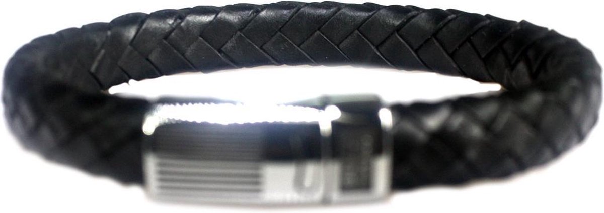 Bela Donaco Armband Business line W12 – RVS – Gevlochten zwart leder