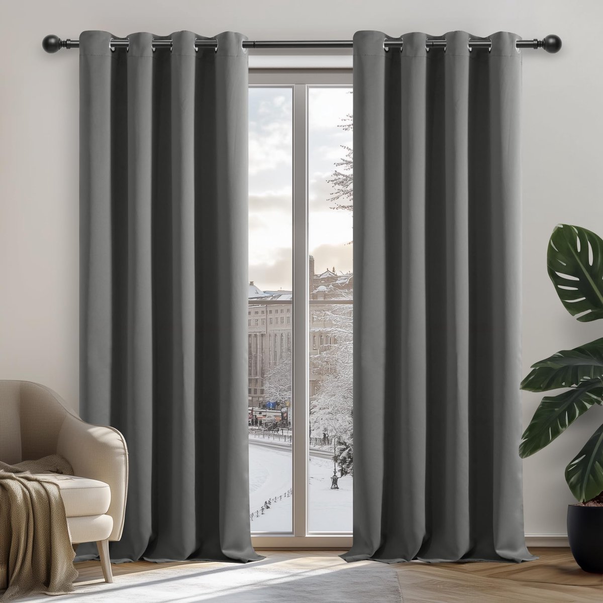 Unyqoos Verduisteringsgordijnen voor Slaapkamers en Woonkamers, Set van 2, Metalen Ogen, Warmte-Isolerend Design grijs