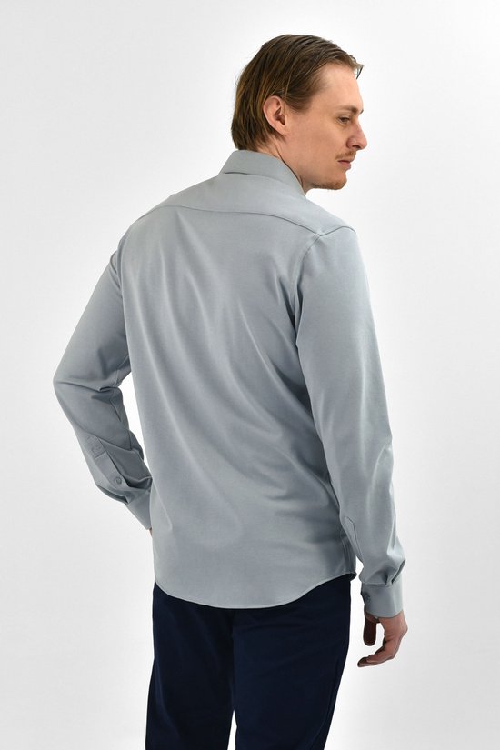 Vercate - Chemise sans repassage - Tricot japonais - Coton piqué - Gris clair - Slim Fit - Manches longues - Homme - Taille 43/XL