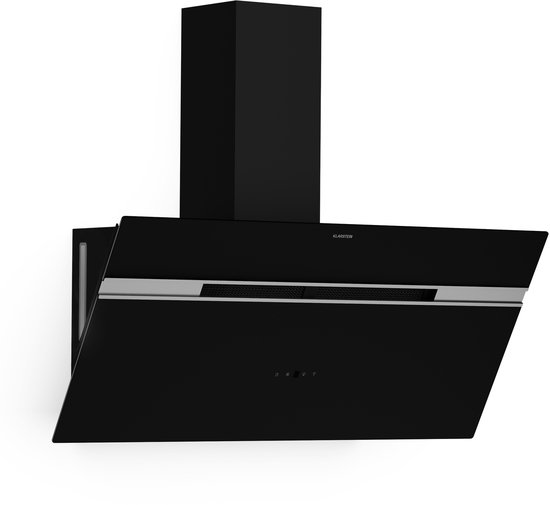 Klarstein Alina Afzuigkap - 90cm Slimme Bediening, 615 m³/u Luchtstroom, A-Energie-efficiëntie, LED-verlichting, Stil 54 dB, Zwart, Afvoer & Recirculatie, Inclusief Koolstoffilters, Zwart