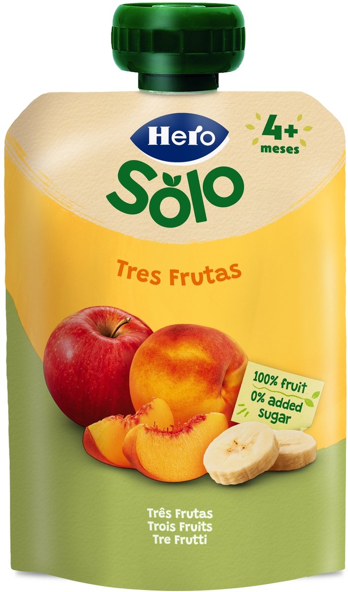 Goedkoopste Fruitzak met 3 vruchten 4m 100 g (Perzik - Banaan - Appel) | Hero
