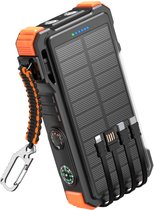Siltcon® Solar Powerbank 20000 mAh - Powerbank Zonneenergie - Powerbank - Noodpakket - Draadloze Powerbank 15W - 22.5W Snellader - LED Indicatie - Zaklamp - Geschikt iOS/Android - USB-A/USB-C - 4x Ingebouwde kabels
