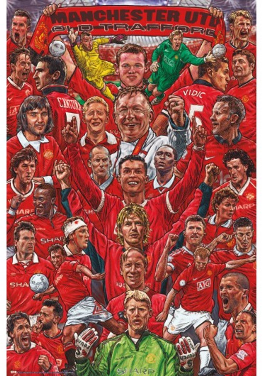 Grupo Erik Manchester United poster - voetbal - Club - Ronaldo - George Best - Cantona - Bruno Fernandes - David Beckham - Wayne Rooney - 61 x 91. 5 cm Rood