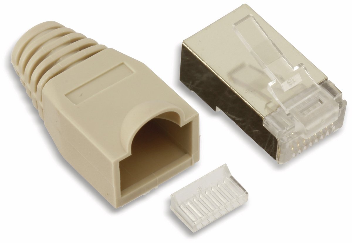 CAT5e RJ45 connector afgeschermd + tule grijs - per stuk