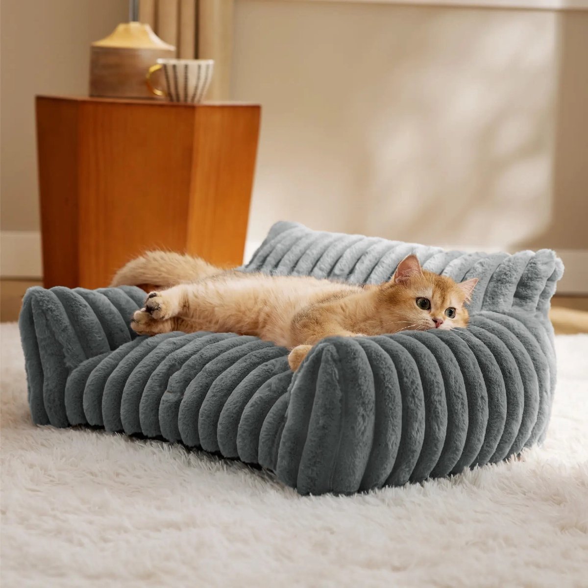 Topmast Sofa - Geribbelde Pluche - Antraciet - 91 x 68 x 25 cm