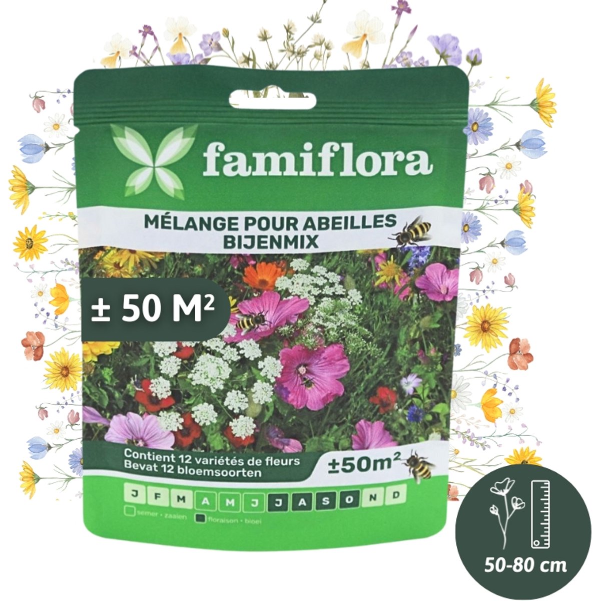 Famiflora bijenmix bloemenzaad voor 50m² - 12 verschillende bloemsoorten - Bloemenweide zaad - bloemenzaad bijen en vlinders