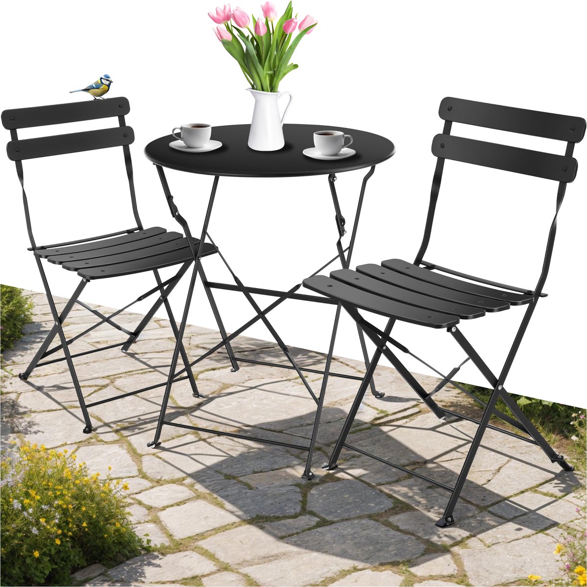 tectake Aluminium wicker bistroset Hamburg, Zwart | Leen Bakker