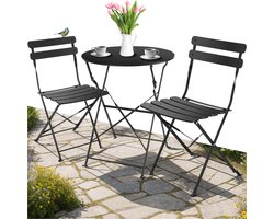 tectake® Inklapbare bistroset voor 2 personen - Stalen frame - Tafel en tuinstoelen - Voor balkon en terras - Buitenset - Tuinset - Klaptafel en klapstoelen - Elegant design - Zwart