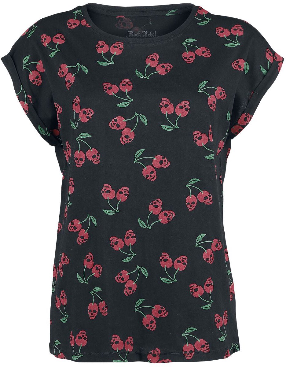 Rock Rebel by EMP Zwart los T-shirt met kersenprint - Dames - M