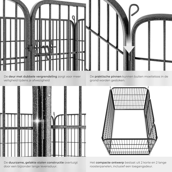 tectake® Puppyren - 70 cm Hoog, 4 Roosters - Puppybox, Buitenverblijf, Opvouwbare Dierenbox - Hondenbox met Deur - Geschikt voor Honden, Katten, Konijnen en Kleine Dieren - Zwart- 125 x 85 x 70 cm