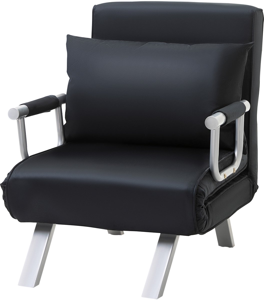Homcom Sofa Bedbank - 1-Zits - Verstelbare Rugleuning - Slaapfunctie - Zwart