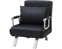 HOMCOM Sofa Bedbank - 1-Zits - Verstelbare Rugleuning - Slaapfunctie - Zwart