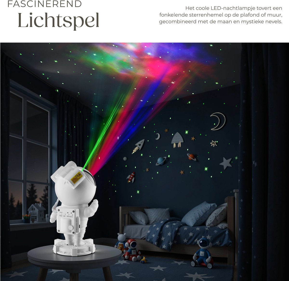tectake® LED Sterrenhemel Projector - Astronaut Nachtlampje - Kinderlamp - Sterrenlamp voor Kinderen - Galaxy Projector met Timer - Inclusief Bluetooth en Muziekfunctie - 360° Draaibare Lamp met Sterren, Maan en Nevel – foto 4