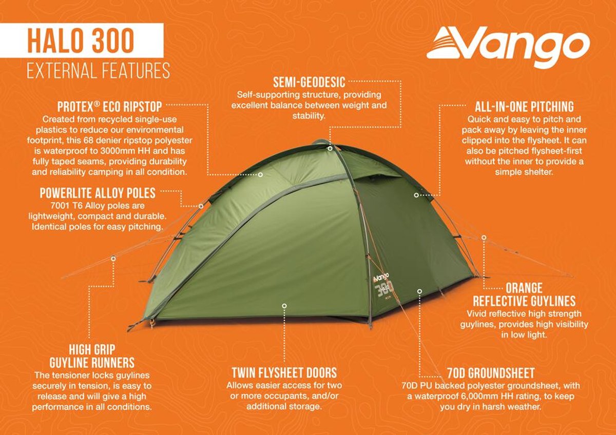 Vango Halo 300 - Pamir Green - Koepeltent - Lichtgewicht