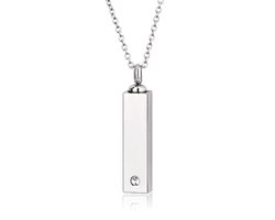 Quiges - RVS Ashanger- Urn - Zirkonia - Staaf - met - Verstelbare - Ketting - 46 - 52cm en - vulsetje - Asketting - As sieraad SLSA026a