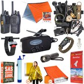 YUKA Noodpakket voor thuis - Survivalset - Noodsituaties, Stroomuitval, Oorlog, Walkie Talkies, SAS Survival Gids, Michelin Wegenkaart, 3-in-1 Noodradio/ powerbank/ zaklamp (solar en opwindbaar), Waterfilter, Nooddeken, en Meer