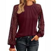 Trendy Dames Shirt - Doorschijnend - Lange Mouwen - Zomer - Bordeaux Rood
