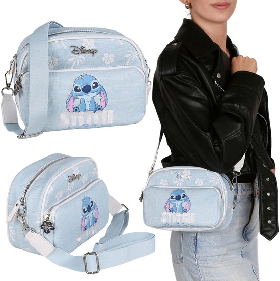 Sac à main Disney Stitch bleu pour femme avec bandoulière réglable, petit format 21 x 16 x 8 cm