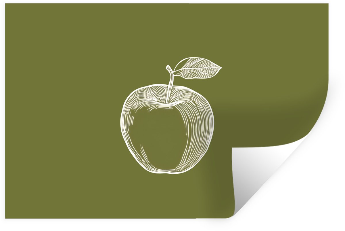 Muurstickers - Sticker Folie - Lijntekening - Appel - Olijfgroen - Blaadje - 30x20 cm - Pl