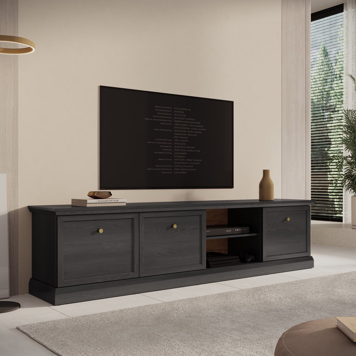MEUBELLA TV-Meubel Leroy - Zwart eiken - 206 cm