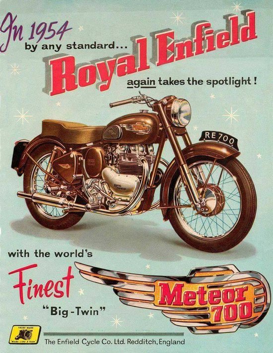 Wandbord – Motor - Royal Enfield - RE 700 - Vintage - Retro - Wanddecoratie – Reclame bord – Restaurant – Kroeg - Bar – Cafe - Horeca – Metal Sign - 20x30cm
