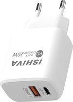 ISHIVA USB C Adapter Oplader USB stekker - 20W Snellader - Oplader - Wit